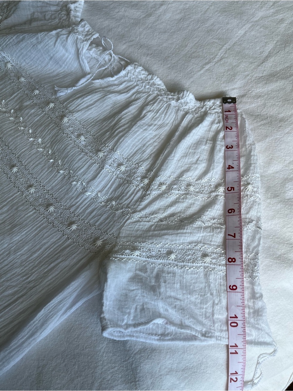 Boho White Cotton Gauze Peasant Blouse Lace Trim Size S Romantic Shabby Chic - Picture 7 of 15